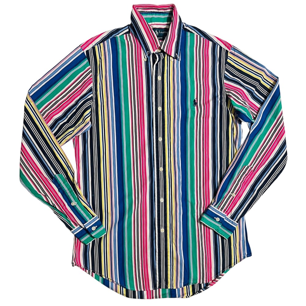 Ralph Lauren Custom Fit Multi Color Striped Button Down Shirt Womens Small/P